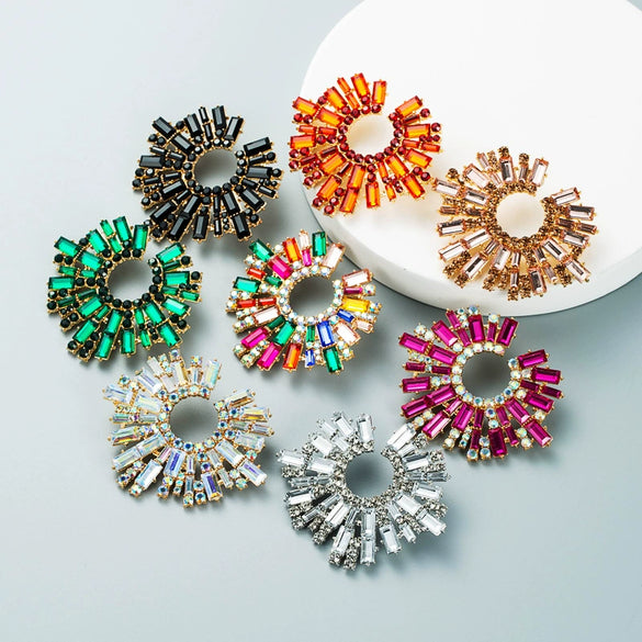 Alloy Inlaid Colorful Rhinestone Sunflower Earrings Set With Pearls