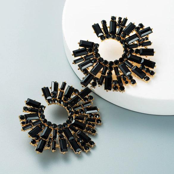 Alloy Inlaid Colorful Rhinestone Sunflower Earrings Set With Pearls