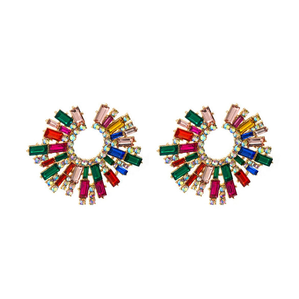 Alloy Inlaid Colorful Rhinestone Sunflower Earrings Set With Pearls
