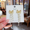 Alloy Inlaid Crystal Bow Tassel Earrings For Women