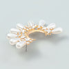 Alloy Inlaid Diamond And Pearl Halfmoon Flower Earrings For Women