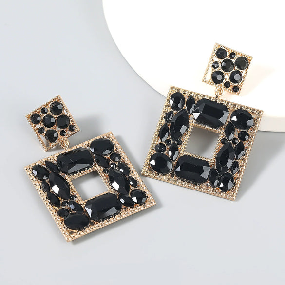 Alloy Inlaid Diamond Glass Multilayer Square Geometric Earrings Women's Fashion