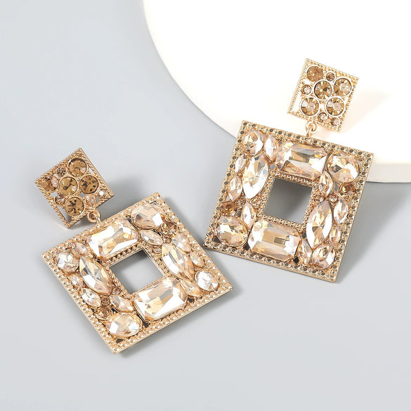 Alloy Inlaid Diamond Glass Multilayer Square Geometric Earrings Women's Fashion