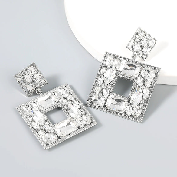 Alloy Inlaid Diamond Glass Multilayer Square Geometric Earrings Women's Fashion