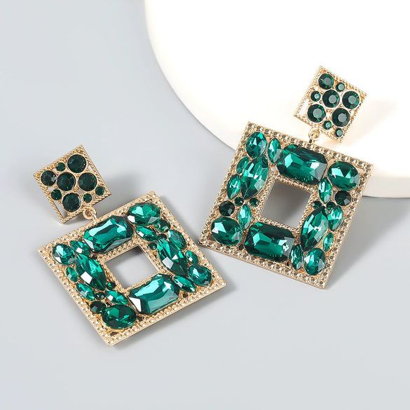 Alloy Inlaid Diamond Glass Multilayer Square Geometric Earrings Women's Fashion