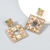 Alloy Inlaid Diamond Glass Multilayer Square Geometric Earrings Women's Fashion
