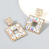 Alloy Inlaid Diamond Glass Multilayer Square Geometric Earrings Women's Fashion