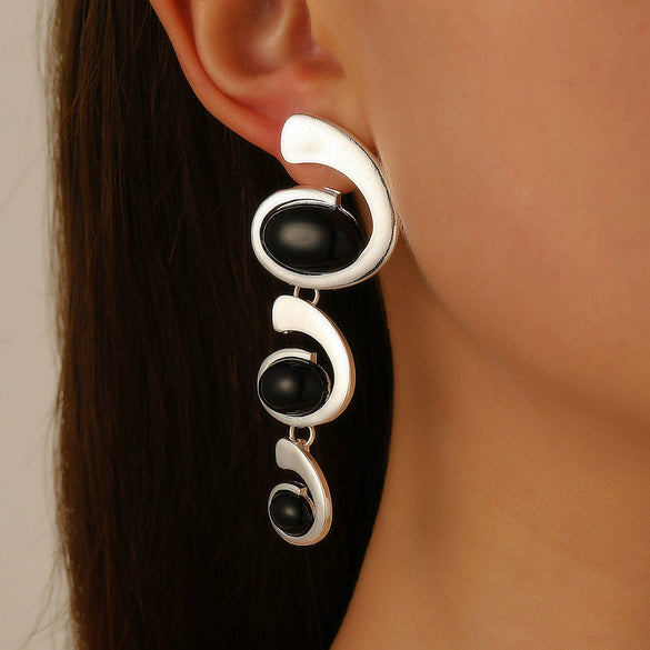 Alloy Inlaid Oval Geometric Women's Earrings With Electroplating