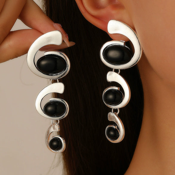 Alloy Inlaid Oval Geometric Women's Earrings With Electroplating
