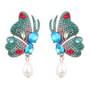 Alloy Inlaid Pearl Earrings With Colored Diamond And Butterfly Design For Women