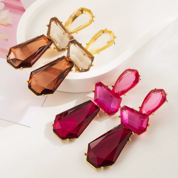 Alloy Inlaid Resin Irregular Geometric Polygonal Women's Earrings