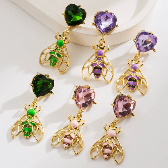 Alloy Insect Heart Women's Retro Stylish Earrings Set With Diamonds