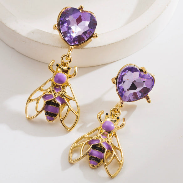 Alloy Insect Heart Women's Retro Stylish Earrings Set With Diamonds
