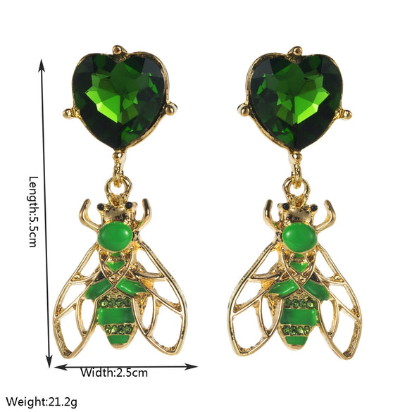 Alloy Insect Heart Women's Retro Stylish Earrings Set With Diamonds