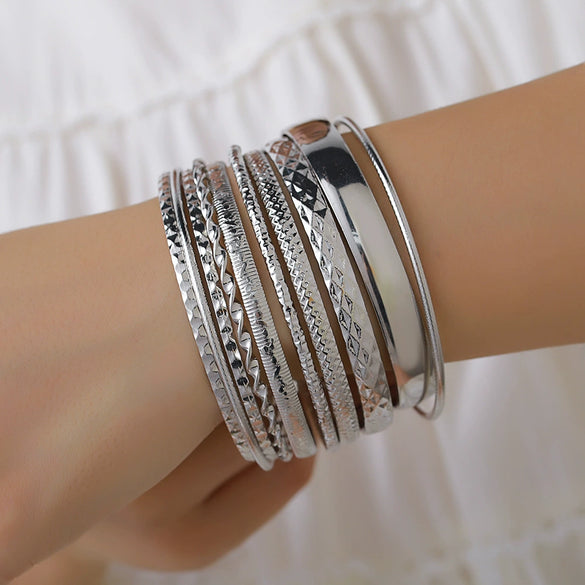 Alloy Iron Geometric Electroplated Stacked Bracelet Set Unisex