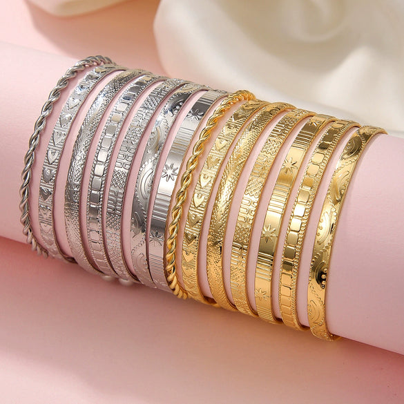 Alloy Iron Unisex Bohemian Style Geometric Arrow Diamond Sixpointed Star Twist Opening Bracelet 7Piece Set With Electroplating