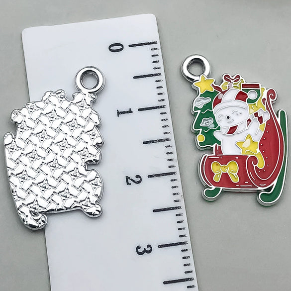 Alloy Jewelry Accessories Christmas Tree Santa Claus Snowman Bell Elk Dripping Oil Pendant For Diy Bracelet