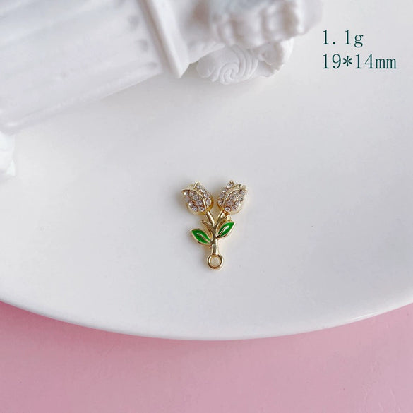 Alloy Jewelry Accessories Electroplated Rose Tulip Inlaid Small Pendant