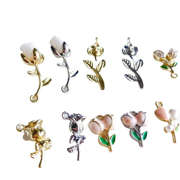 Alloy Jewelry Accessories Electroplated Rose Tulip Inlaid Small Pendant