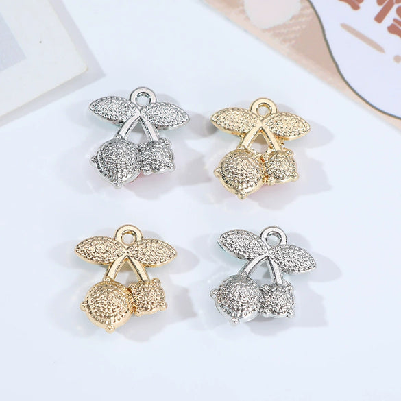 Alloy Jewelry Accessories Fruit Food Style Dripping Oil Cherry Pendant For Jewelry Making