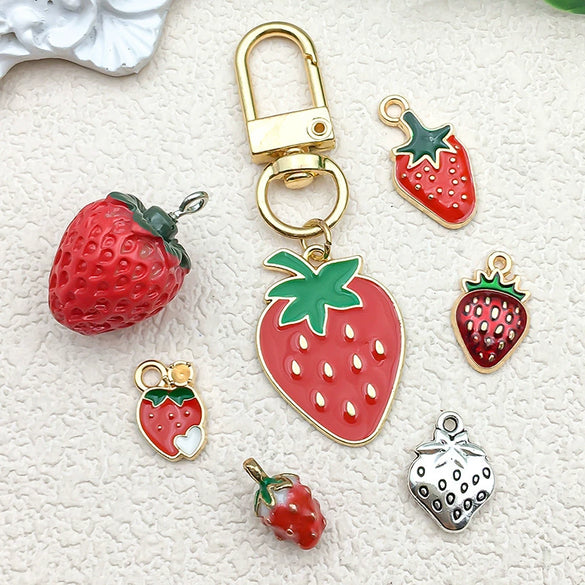 Alloy Jewelry Accessories With Three Dimensional Dripping Fruit Strawberry Design For Diy Bracelet Earrings Necklace