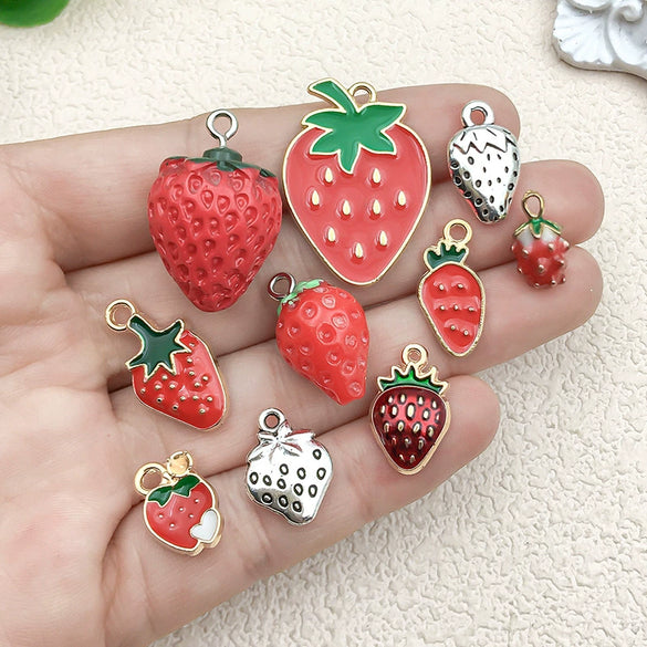 Alloy Jewelry Accessories With Three Dimensional Dripping Fruit Strawberry Design For Diy Bracelet Earrings Necklace
