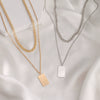 Alloy Jewelry Double Layer Small Square Pendant Necklace With Geometric Pattern And Ball Chain Electroplated Ins Style