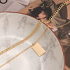 Alloy Jewelry Double Layer Small Square Pendant Necklace With Geometric Pattern And Ball Chain Electroplated Ins Style