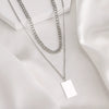 Alloy Jewelry Double Layer Small Square Pendant Necklace With Geometric Pattern And Ball Chain Electroplated Ins Style