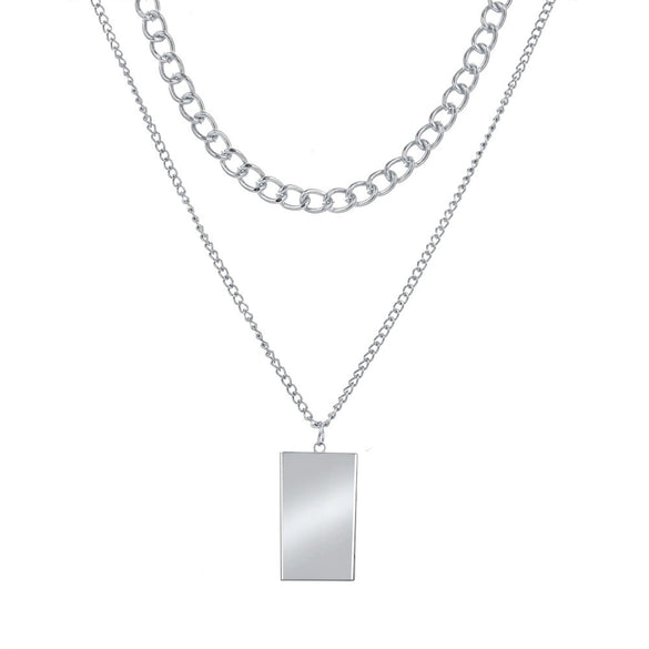 Alloy Jewelry Double Layer Small Square Pendant Necklace With Geometric Pattern And Ball Chain Electroplated Ins Style