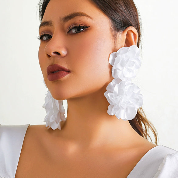 Alloy Jewelry Flower Tassel Ear Clip Electroplated For Women