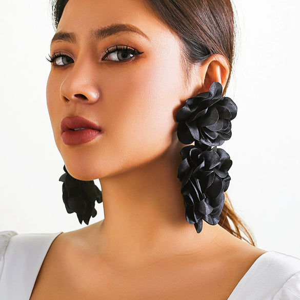 Alloy Jewelry Flower Tassel Ear Clip Electroplated For Women