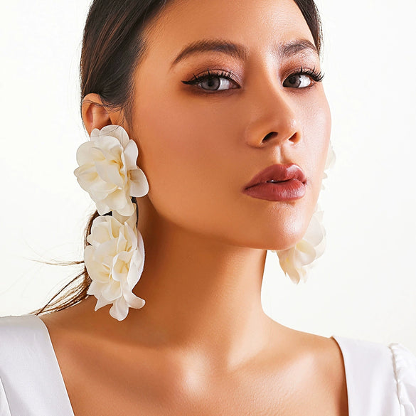 Alloy Jewelry Flower Tassel Ear Clip Electroplated For Women