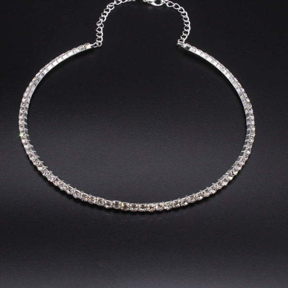 Alloy Jewelry Geometric Pattern Water Wave Chain Diamond Multilayer Collar Necklace