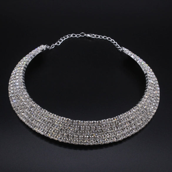 Alloy Jewelry Geometric Pattern Water Wave Chain Diamond Multilayer Collar Necklace