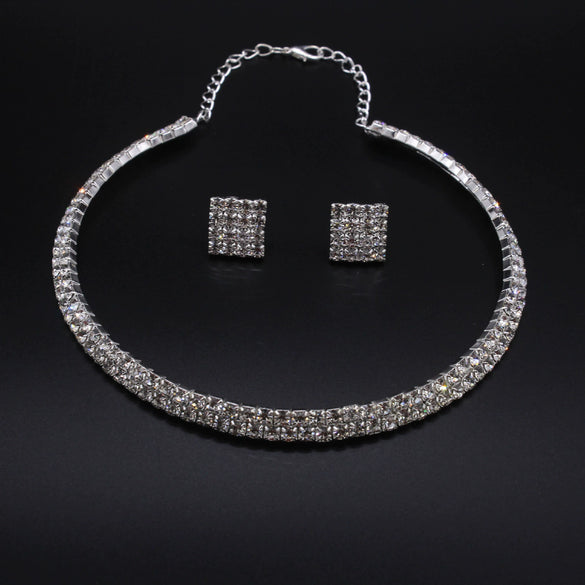 Alloy Jewelry Geometric Pattern Water Wave Chain Diamond Multilayer Collar Necklace