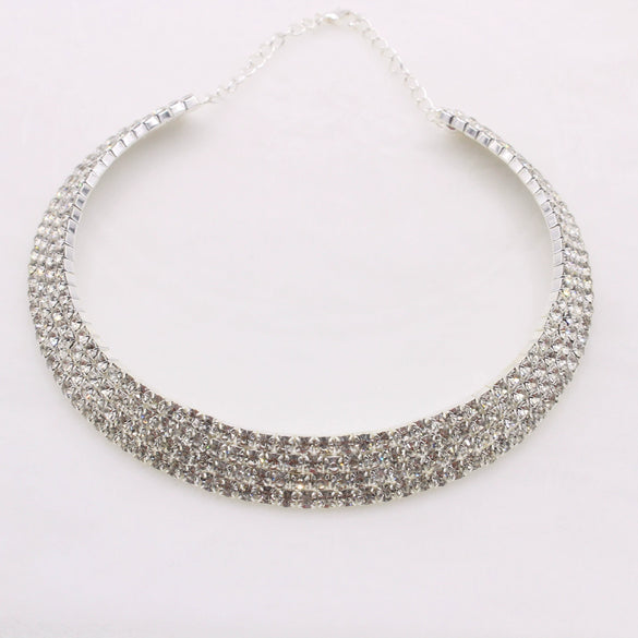 Alloy Jewelry Geometric Pattern Water Wave Chain Diamond Multilayer Collar Necklace