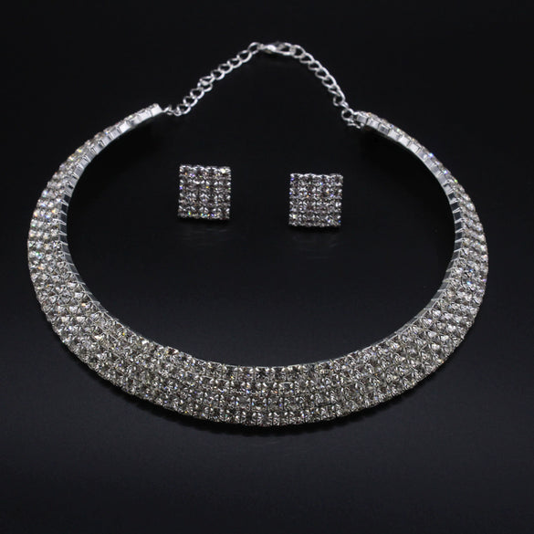 Alloy Jewelry Geometric Pattern Water Wave Chain Diamond Multilayer Collar Necklace