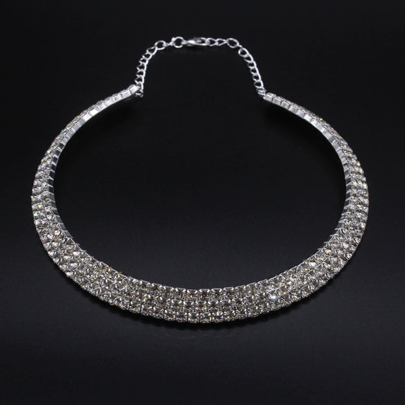 Alloy Jewelry Geometric Pattern Water Wave Chain Diamond Multilayer Collar Necklace