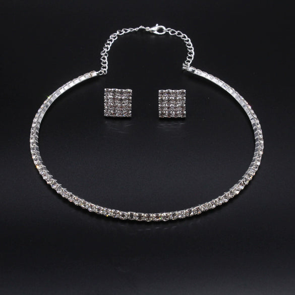Alloy Jewelry Geometric Pattern Water Wave Chain Diamond Multilayer Collar Necklace