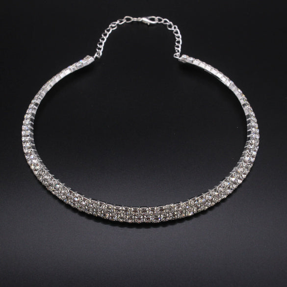 Alloy Jewelry Geometric Pattern Water Wave Chain Diamond Multilayer Collar Necklace