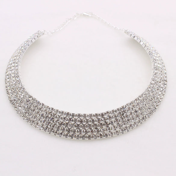 Alloy Jewelry Geometric Pattern Water Wave Chain Diamond Multilayer Collar Necklace