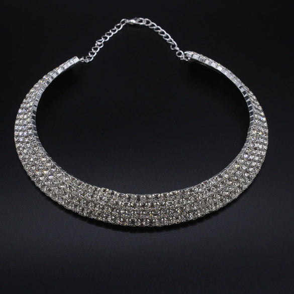 Alloy Jewelry Geometric Pattern Water Wave Chain Diamond Multilayer Collar Necklace