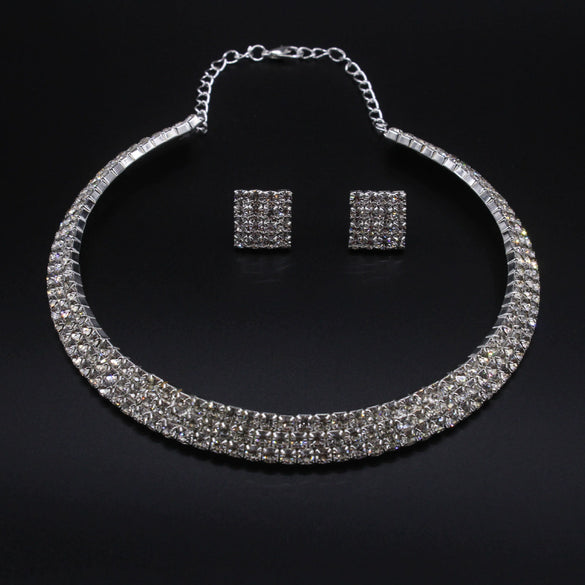 Alloy Jewelry Geometric Pattern Water Wave Chain Diamond Multilayer Collar Necklace