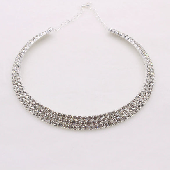 Alloy Jewelry Geometric Pattern Water Wave Chain Diamond Multilayer Collar Necklace