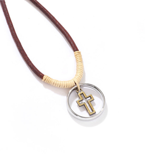 Alloy Jewelry Geometric Retro Style Hollow Cross Doublering Pendant Electroplated Couple Necklace