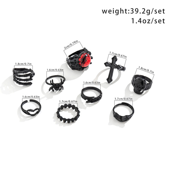 Alloy Jewelry Ghost Skull Spider Cross Ring Set With Geometric Animal Zodiac Pattern And Electroplating Treatment For Women