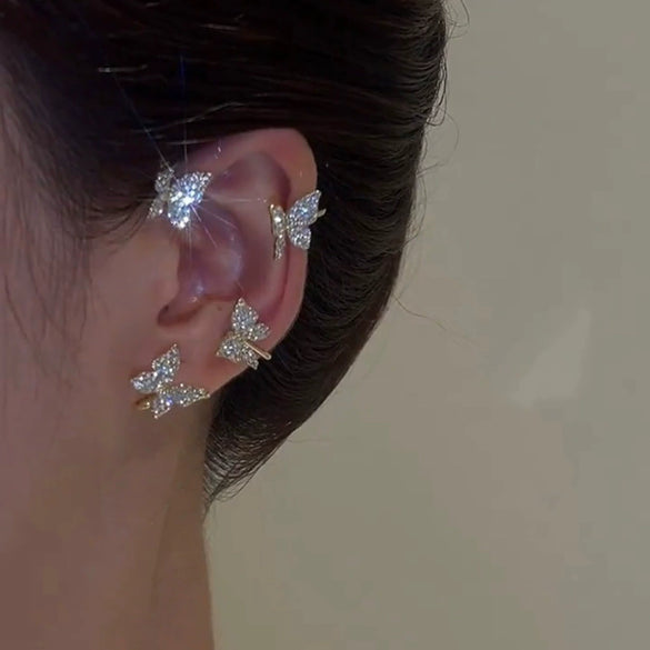 Alloy Jewelry Microinlay Butterfly Women's Ear Clip And Ear Hanging Earrings Without Ear Holes