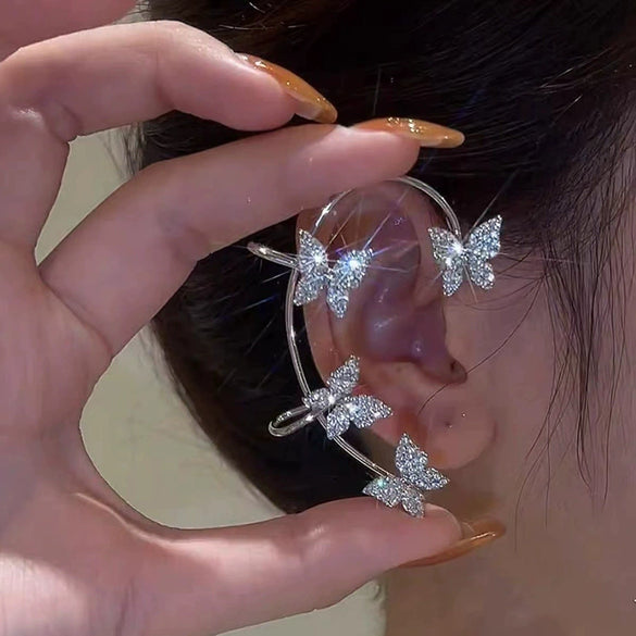 Alloy Jewelry Microinlay Butterfly Women's Ear Clip And Ear Hanging Earrings Without Ear Holes