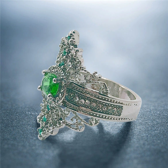 Alloy Jewelry Minimalist Geometric Style Inlaid Emerald Women's Ring Electroplated